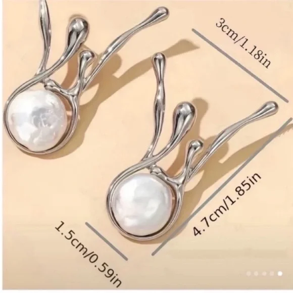 Silver Pearl Drop Contemporary Women’s Earrings - Picture 5 of 5